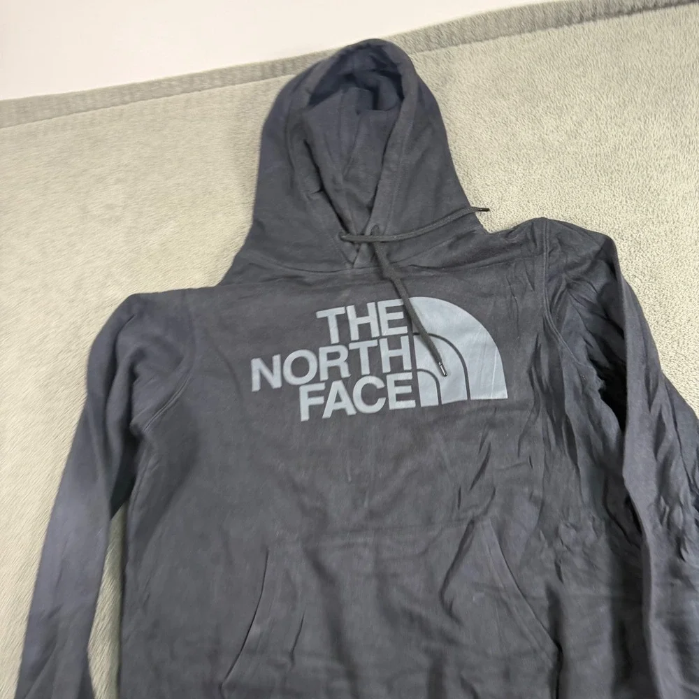 The North Face Mens Black Grey Logo Pullover Hoodie Sweatshirt Medium M